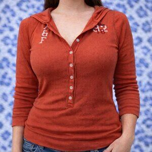 Vintage 2000s Abercrombie and Fitch Hooded Henley Longsleeve Top